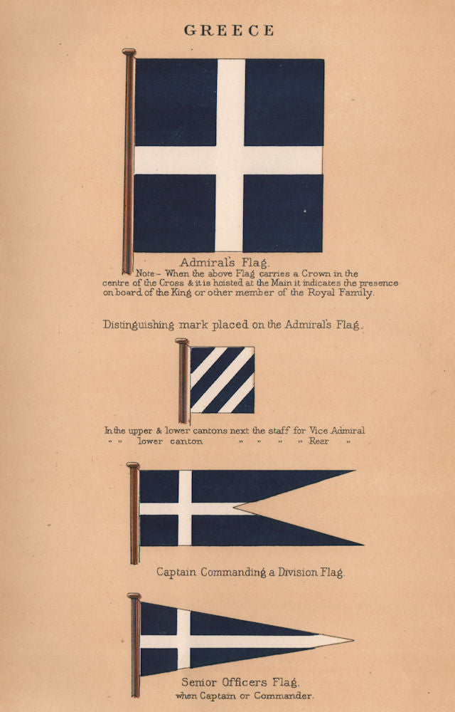 GREECE FLAGS. Vice/Rear Admiral. Division Captain. Senior Officer 1916 print